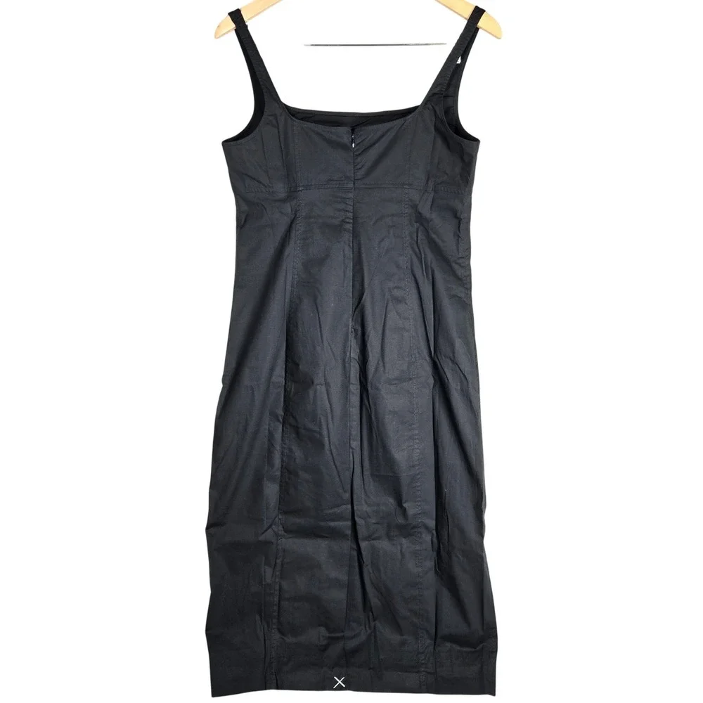 J Crew Squareneck seamed midi dress in Black CK812 8 NWT Cotton Blend Sleeveless
